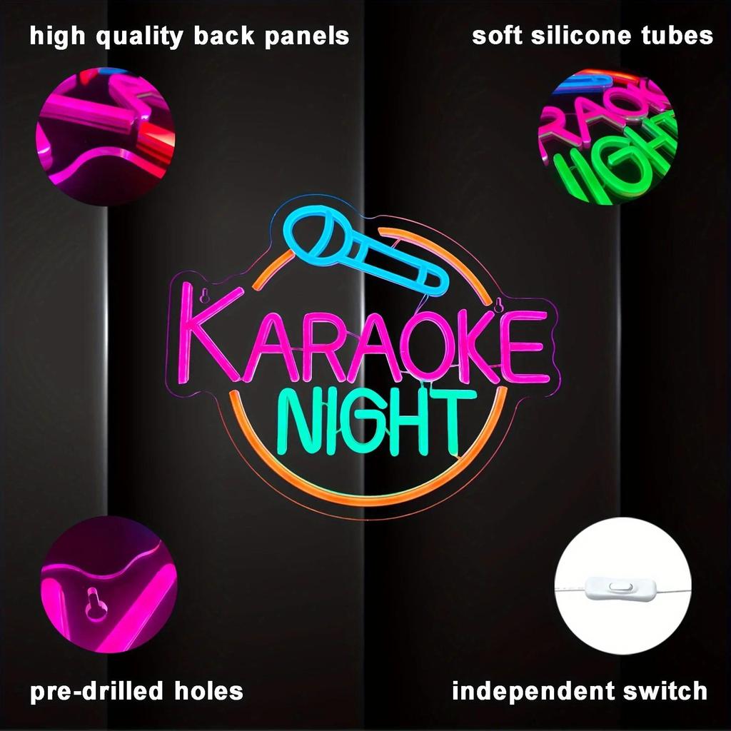 Karaoke Night Neon Sign Music Room Decor Karaoke Bar LED Sign for Wall Decor Live On Air Neon Lights