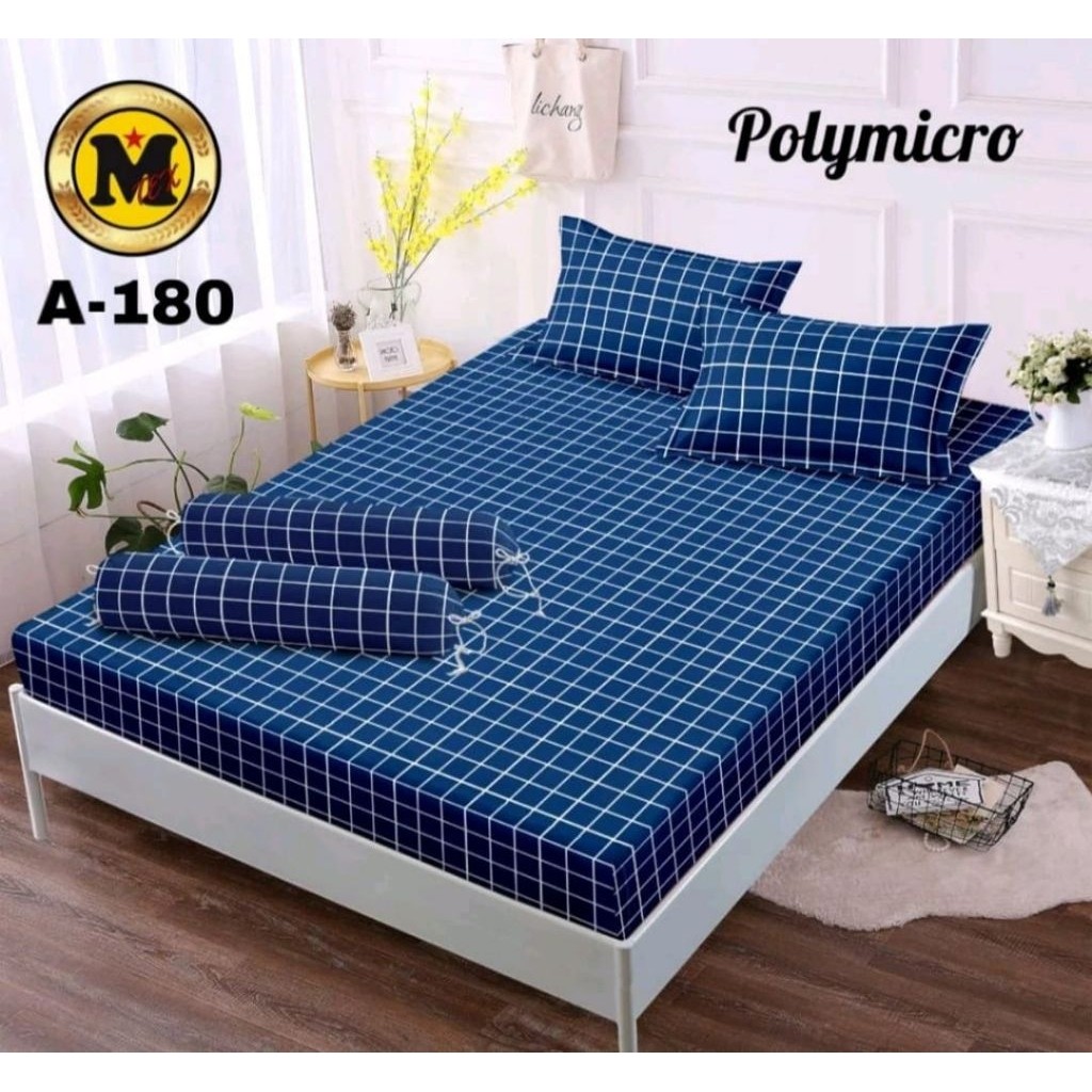 Sprei aesthetic kotak kotak biru set sarung bantal dan sarung guling ukuran 180x200
