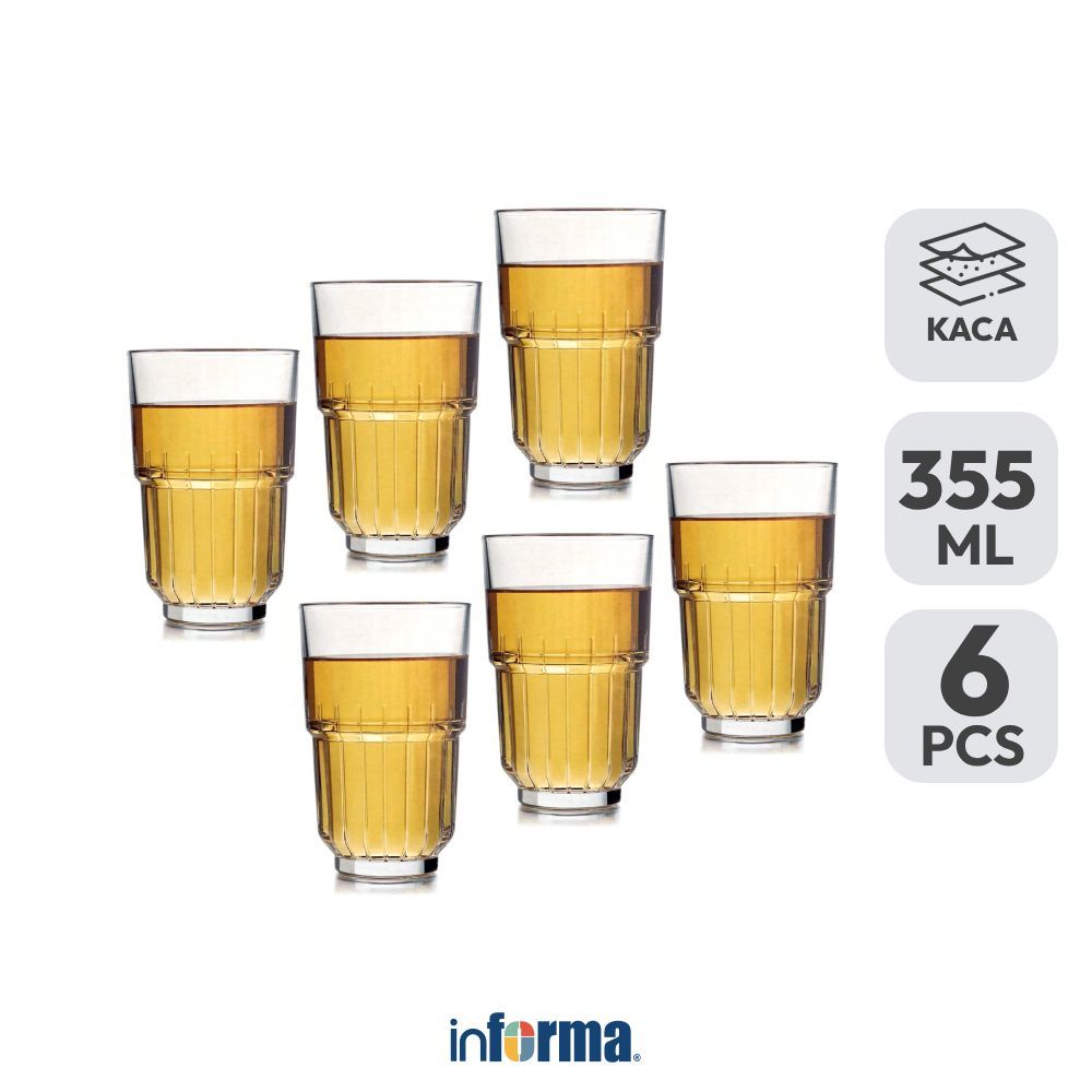 Informa Libbey Linq Gelas Kaca 355 ml Set 6 Pcs Transparan Cup Bening Wadah Air Minum Tempat Minuman