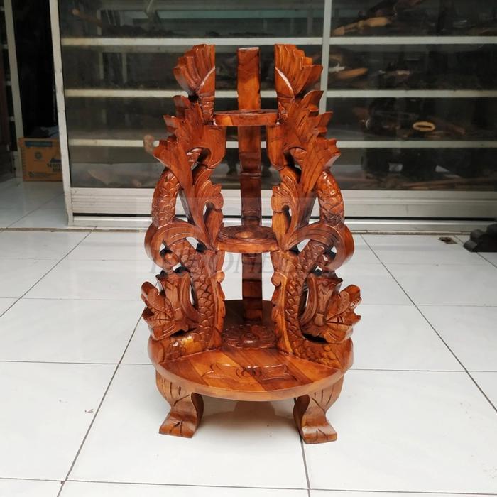 Jagrak Pataka Tempat Pusaka Dan Tiang Bendera Ukiran Naga Kembar Jati paling murah seindonesia PI112