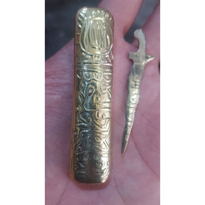 (Keris Koleksi) Keris Kotak Mini Kuningan Kaligrafi