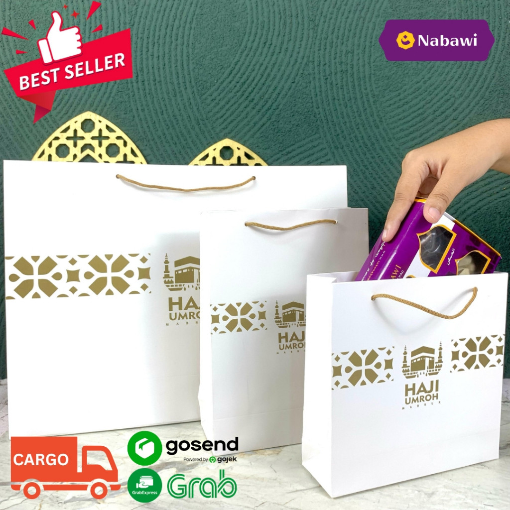 Paperbag Putih Souvenir Haji Umroh Gambar Ka'bah Kakbah Goodie Bag Tas Kemasan Oleh Oleh Haji Umroh