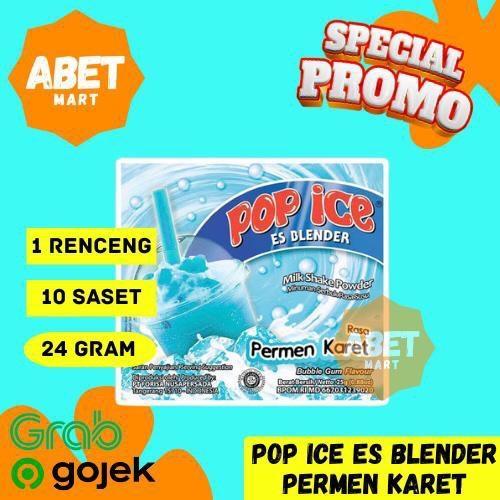 POP ICE BUBBLE GUM 24gr 1 RENCENG 10 SASET - 24 gr Bubblegum Permen Karet Biru Popice 1Renceng 10Sas