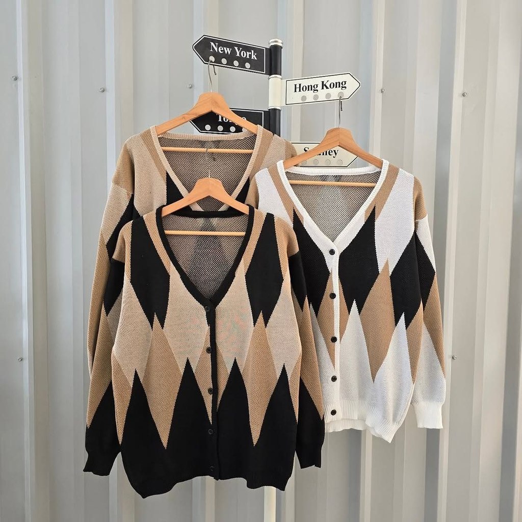 Atnara - Diamond Outer | Outer Rajut Motif Diamond Fashion Korea Pria Wanita