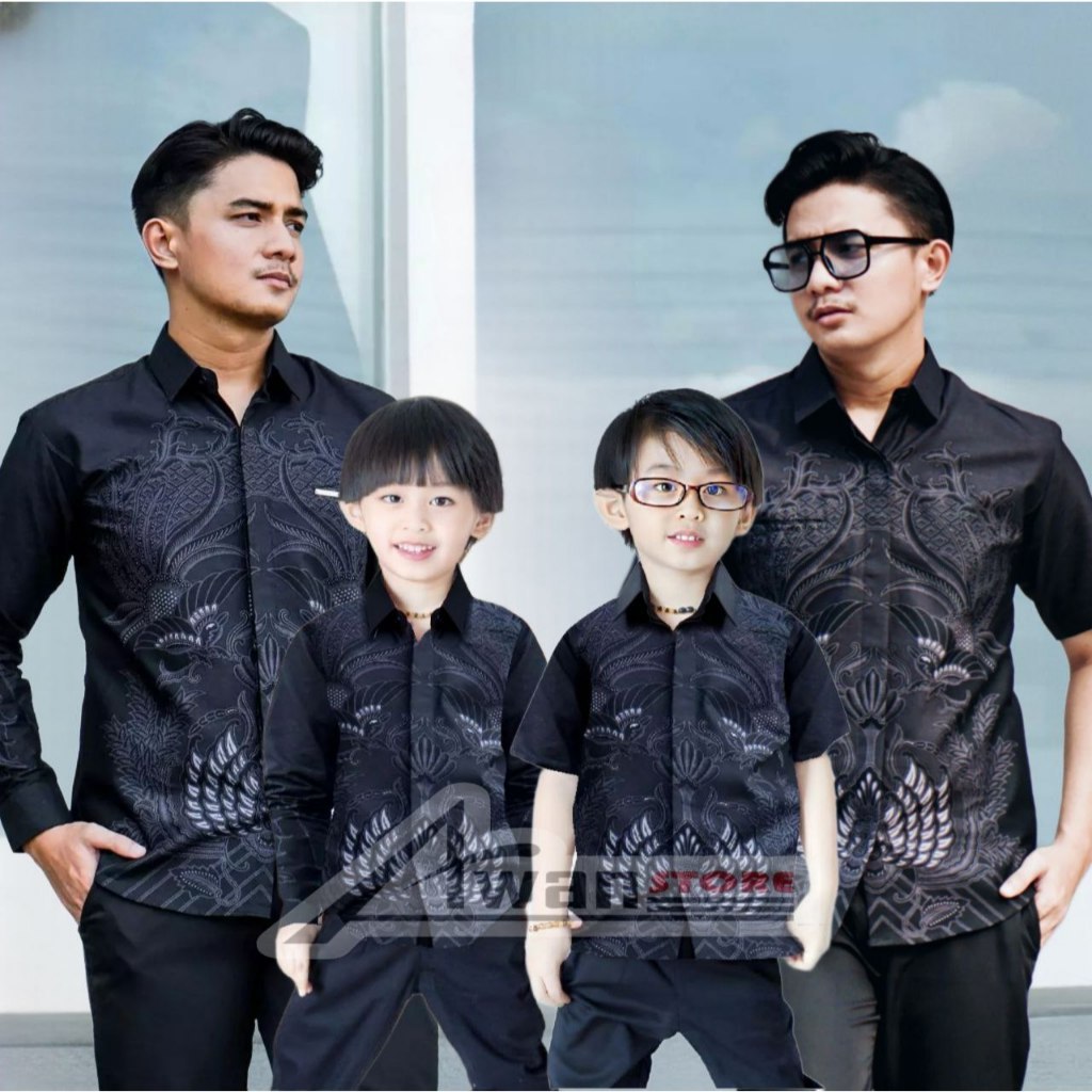 KEMEJA BATIK AYAH DAN BATIK ANAK WARNA HITAM KEMEJA BATIK DEWASA
