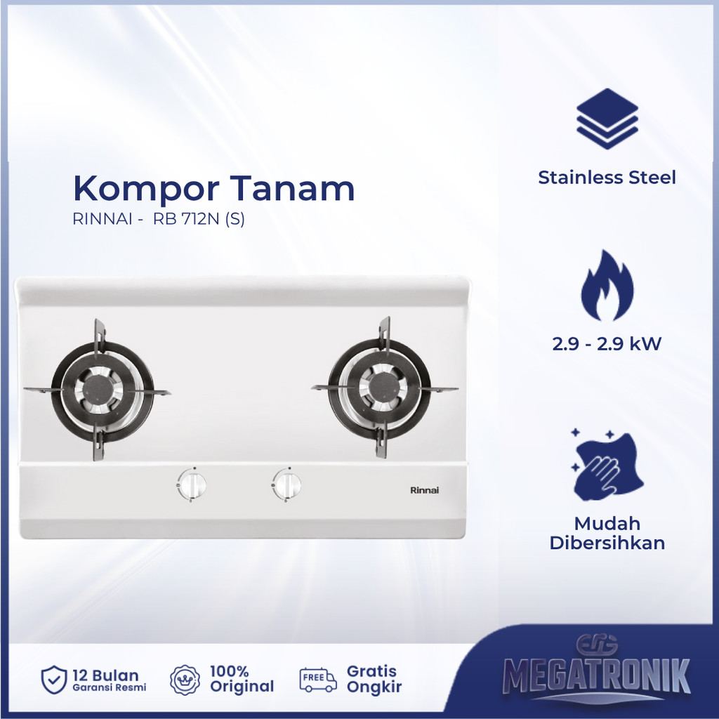 Kompor Tanam 2 Tungku Stainless Rinnai RB 712NS 712 NS RB712NS