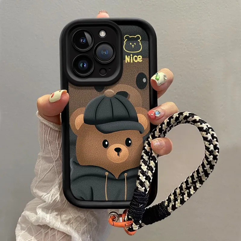 For case Vivo X80 X70 X60 X50 Lite Pro terbaru 2025 Topi Brown Bear kartun yang lucu Anti -fall Lany