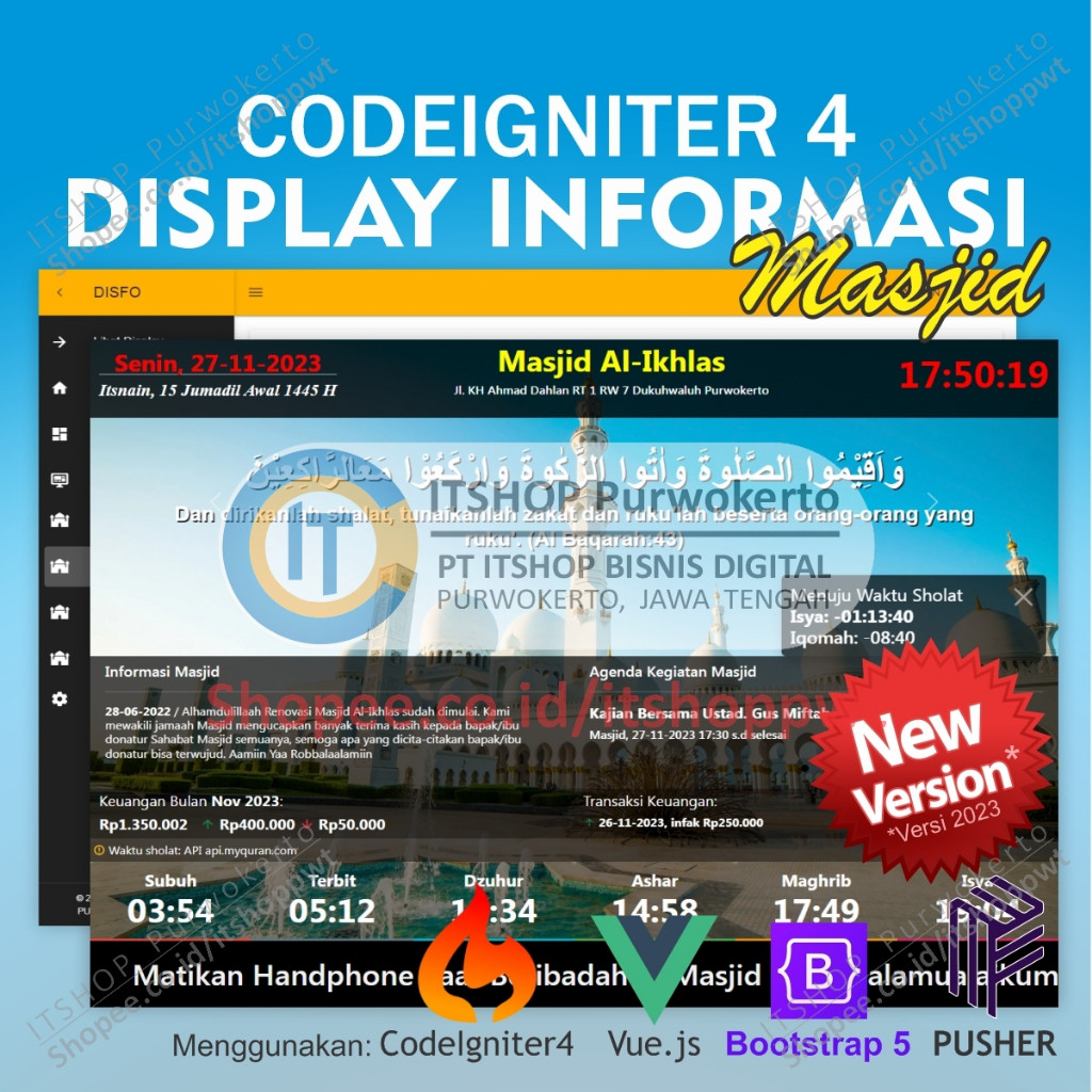 Source Code Aplikasi Web Display Informasi Masjid menggunakan Codeigniter 4