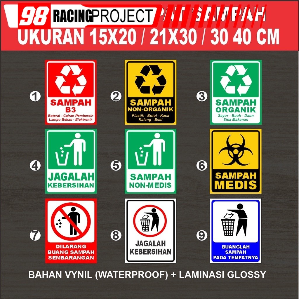 Stiker Sampah Ukuran Besar (15x20 / 21x30 / 30x40 cm ) Sticker Tempat Sampah Organik Non Organik, Sa