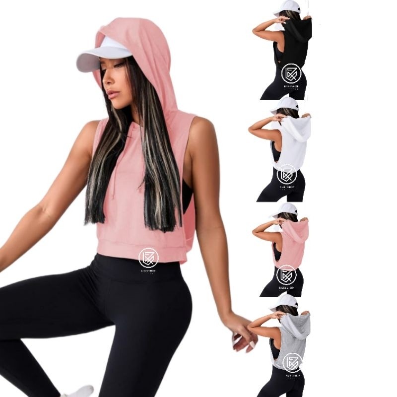 Baju Olahraga Crop Top Tanpa Lengan Wanita