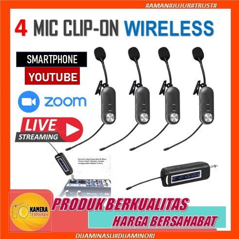 Mikrofon Mic Clip On Wireless UHF 2.4G Presentasi Tur Imam Masjid Musholla 4 Mic