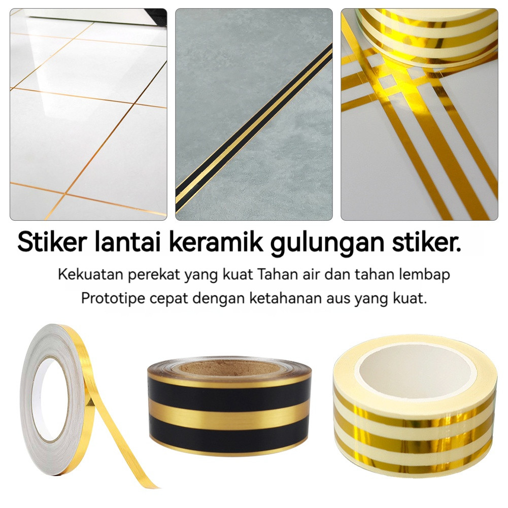 COD Gulungan Sticker Gold Sticker List Gold Plat Strip Dinding Lantai Stiker Pembatas Nat Keramik