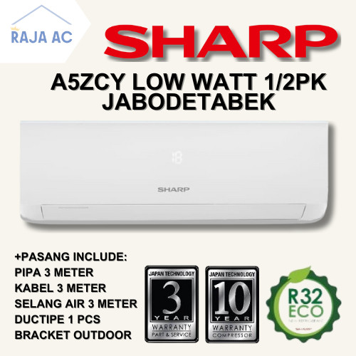 TERBAIK AC Sharp 1/2 PK A5ZCY LOW WATT FREE PASANG + AKSESORIS