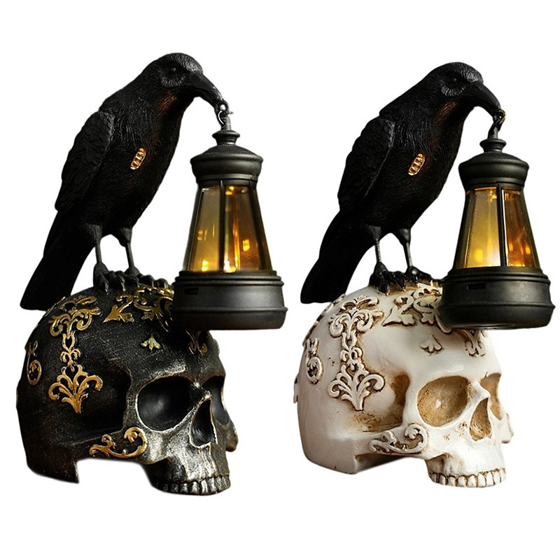 Halloween Crow Skull Night Light Table Lamp Halloween Decorative Skull Lamp Gothic Decorative Night 