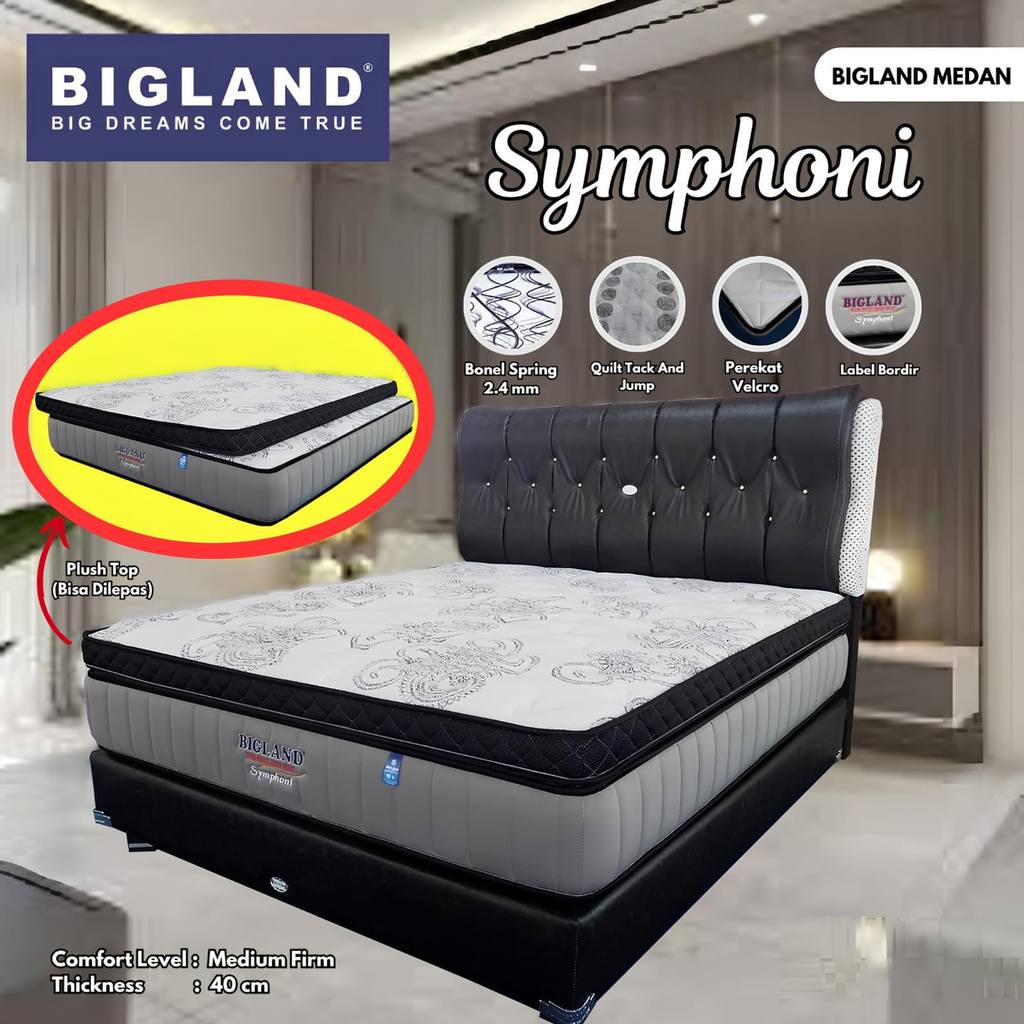 Matras Springbed Bigland Symphoni Plush Top 40cm 6Kaki (180 x 200)