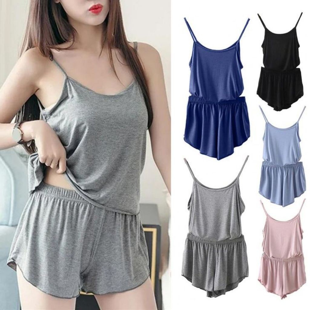 Terlaris Bisa COD SETELAN TANKTOP WANITA SEXY/ONE SET BAJU TIDUR WANITA/SETELAN SINGLET WANITA JUMBO