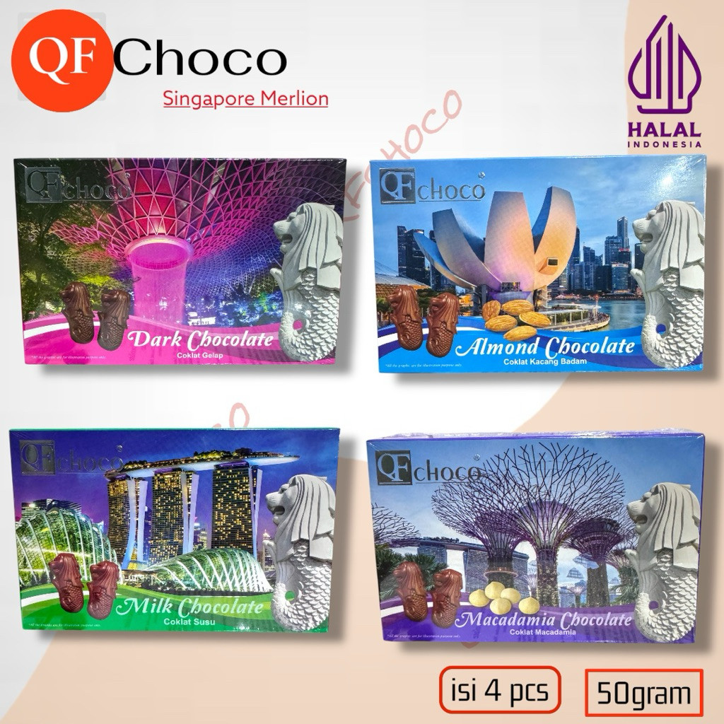 Cokelat Singapore Merlion QfChoco 50g isi 4 Halal