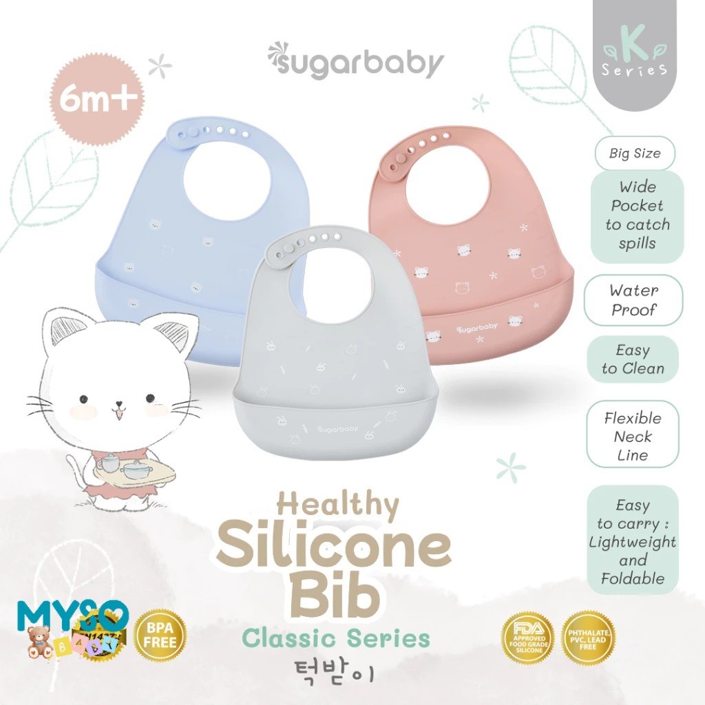 Sugar Baby Silicone Bib premium K-series Slabber bibs celemek makan MPASI anak apron makan bayi