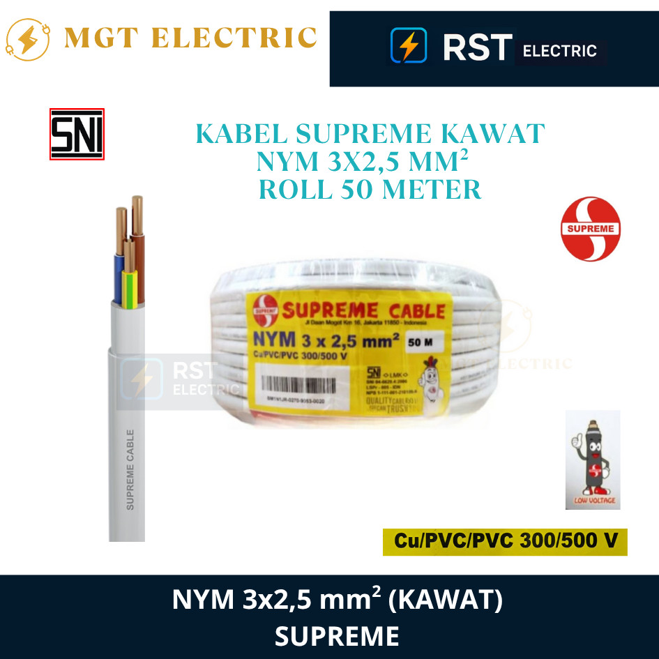 SUPREME NYM 3x2.5MM ROL 50 METER / KABEL KAWAT PUTIH NYM SUPREME NYM 3x2,5MM ROL 50M / KABEL KAWAT L
