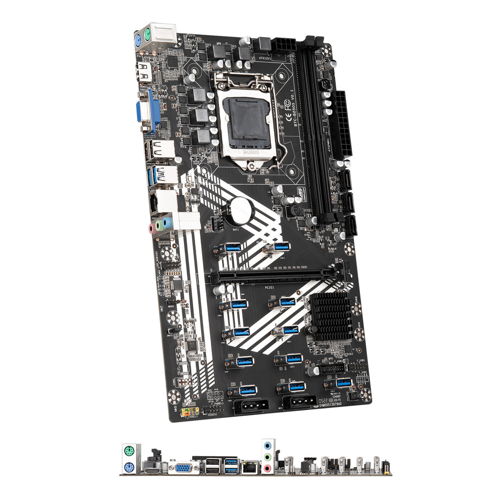 B250S btc Mining Motherboard PCIE X16 TO USB30 12GPU Slot LGA1151 With G4400 CPU And DDR4 2*8GB=16GB