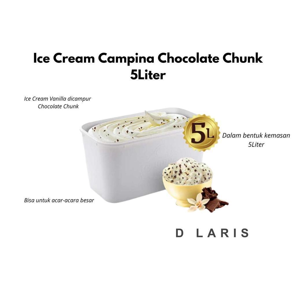 Ice Cream Campina Vanilla Choco Chunk 5 liter es krim ember box besar 5L rasa vanila irisan coklat