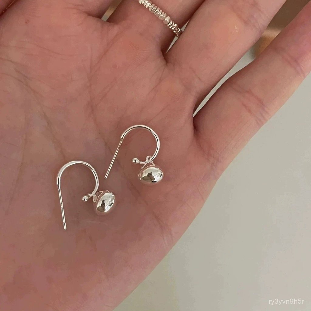 South Korea ins S925Pure Silver Simple Small Bean Stud Earrings for Women, Niche Design, High-end Fe