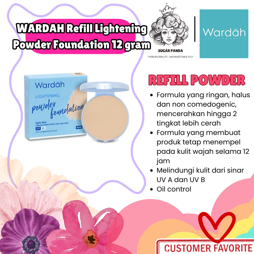 HEMAT WARDAH Refill Lightening Powder Foundation Light Feel 12g Two Way Cake Bedak Padat Ringan Glow