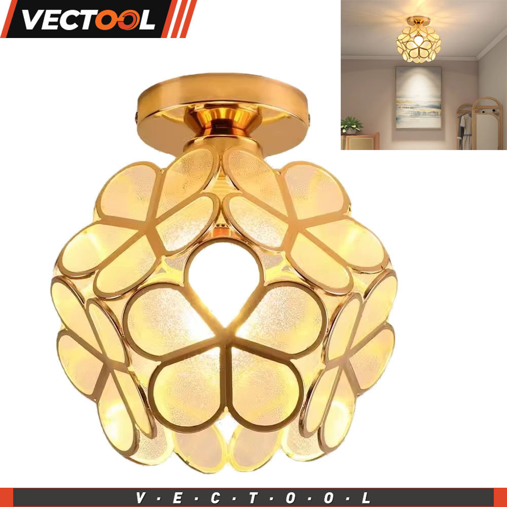 Lampu Gantung Bunga Kaca Besi Tempa dengan Inlay Minimalis Modern untuk Koridor, Lampu Langit-Langit