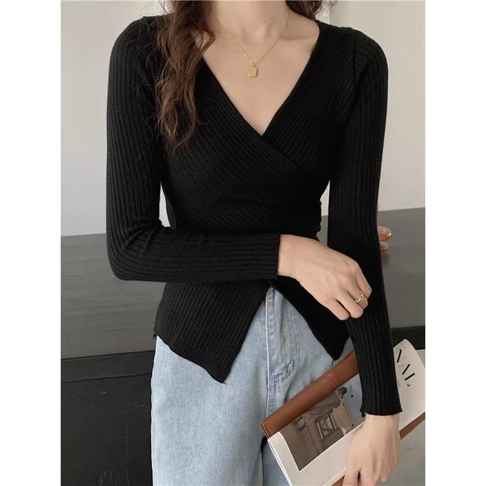 Atasan Rajut Kimono knitwear Leher V Lengan Panjang Wanita Cardigan Outer Baju Top Kardigan Sweater 