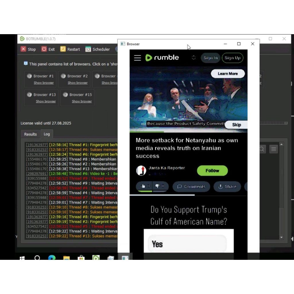 shoftware bot youtube auto visit iklan suport rumble