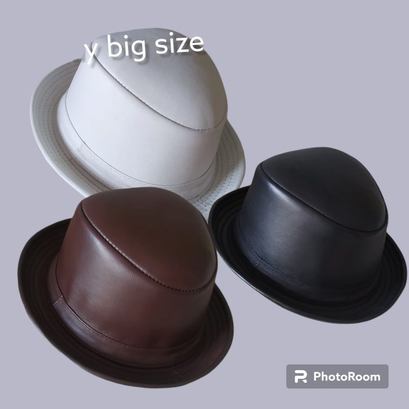 (WALNUTS_) Topi koboy laken fedora pria wanita kulit asli sedia big size ukuran besar XXL XXXL