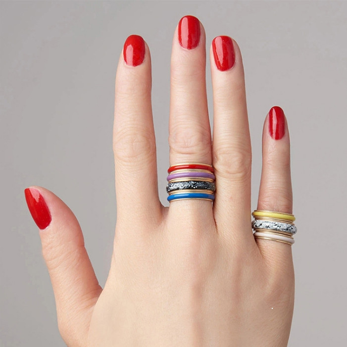 Cincin Terbuka Geometris Berlapis Emas dengan Enamel Biru Muda, Adjustable untuk Wanita dan Pria, De