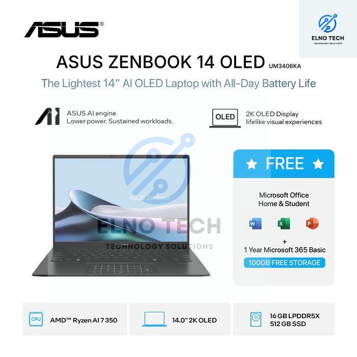 ASUS ZENBOOK 14 OLED UM3406KA RYZEN AI 7 350 16GB 512GB W11+OHS+M365B 14.0 2K - LAPTOP