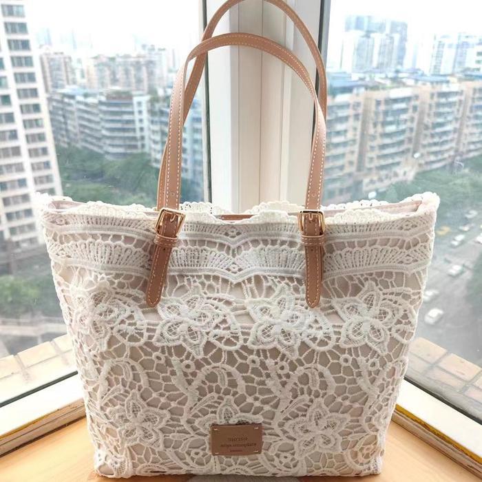 GL 559 Tas Bahu Wanita Renda Tas Cewek Kapasitas Besar ShoulderBag - Cream White