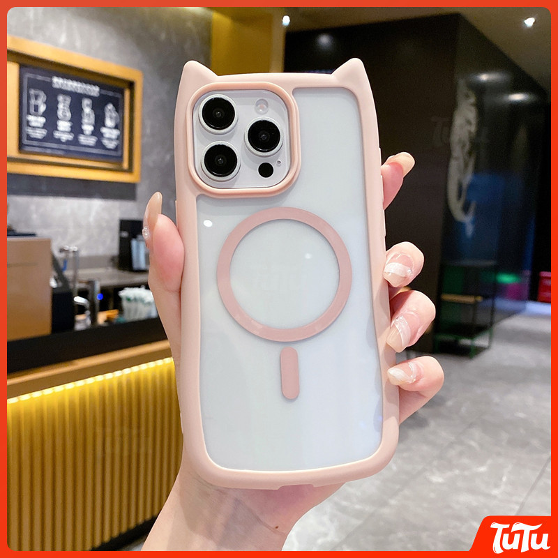 TuTu Cute tiga dimensi kucing telinga Ultra-tipis transparan kuat chargei magnetik kompatibel Untuk 