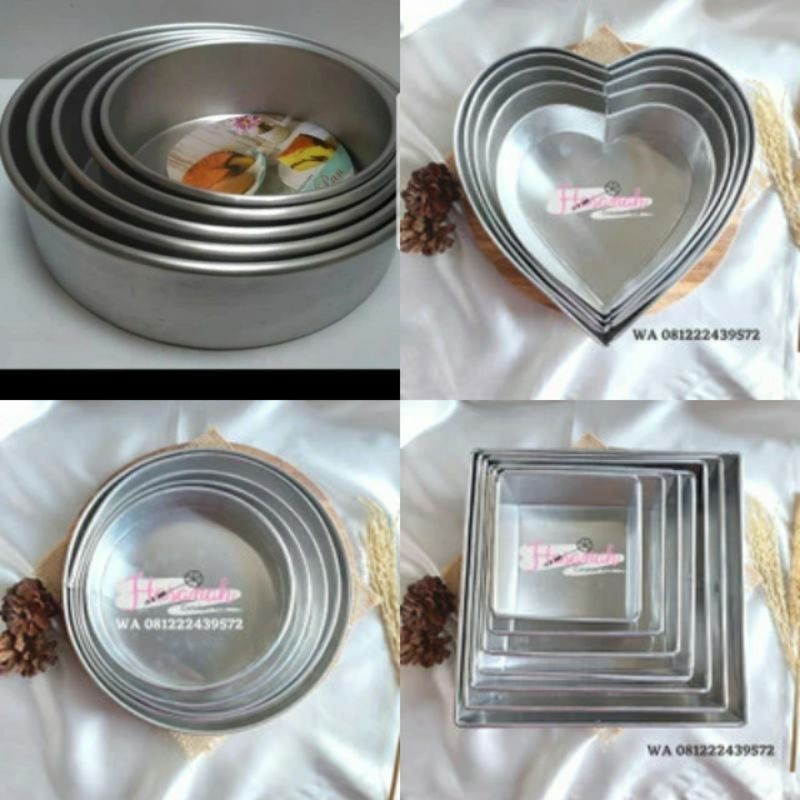 Cetakan/Loyang Kue Bolu/Lapis Press/Sambungan Bulat/Kotak/Love/Hati 1 Set Tinggi 4/7 Ukuran 14 15 16