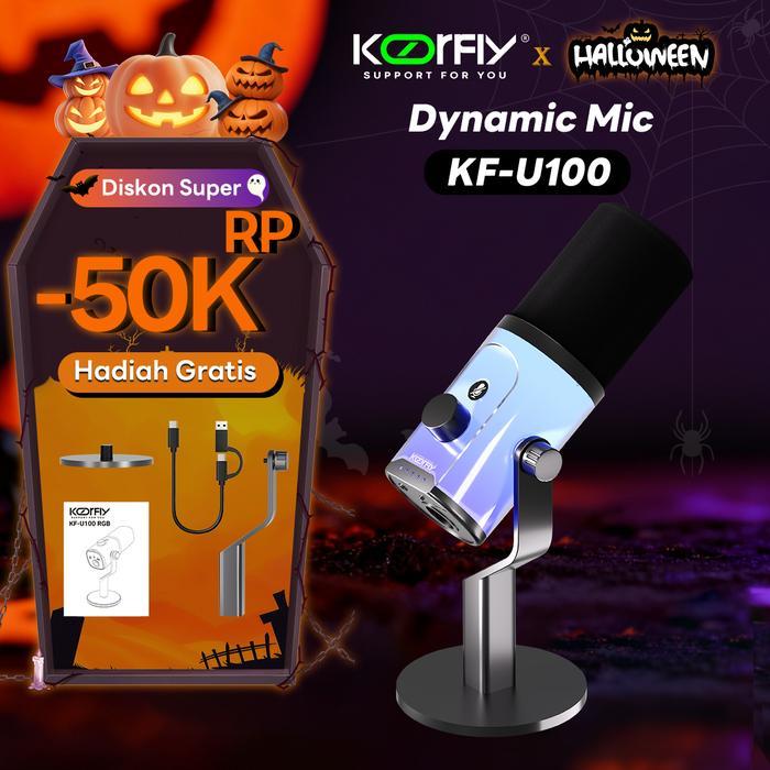 KOORFLY KF-U100 Mikrofon RGB Condenser USB+XLR Dual untuk Gaming Podcast Live Streaming Recording de