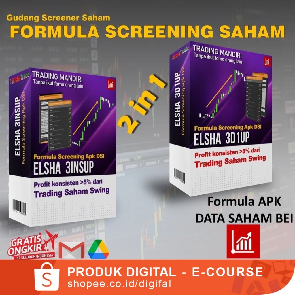 Paket 2-in-1 ELSHA 3D1UP-3INSUP Formula Screening Trading Saham Swing Rumus Screener Aplikasi DSI Da