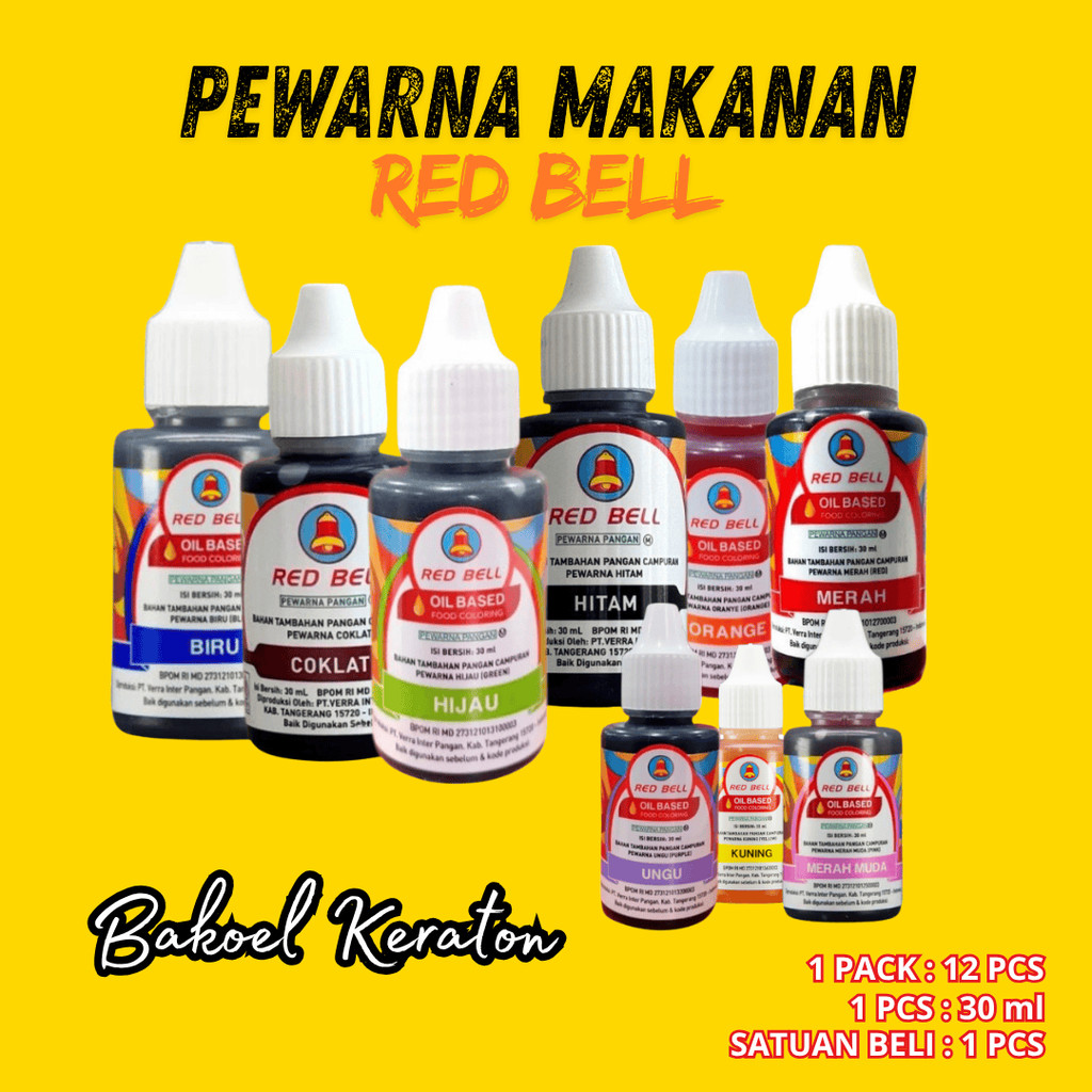 ( 1 PCS ) PEWARNA MAKANAN REDBELL MERAH MUDA ORANGE UNGU BIRU COKLAT HIJAU HITAM KUNING
