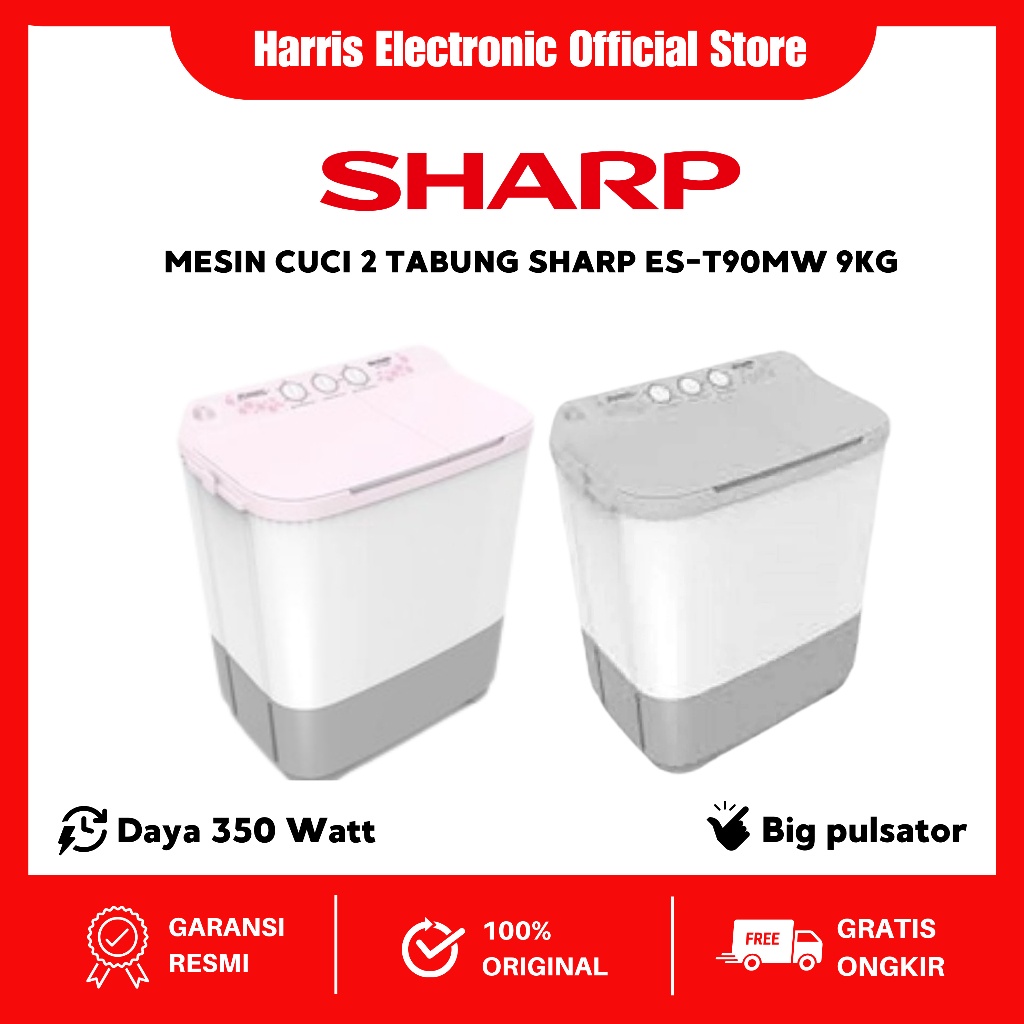 TERBAIK SHARP Mesin Cuci ES-T90MW PK/HK/BK Twin Tub 2 Tabung 9 KG Garansi Resmi