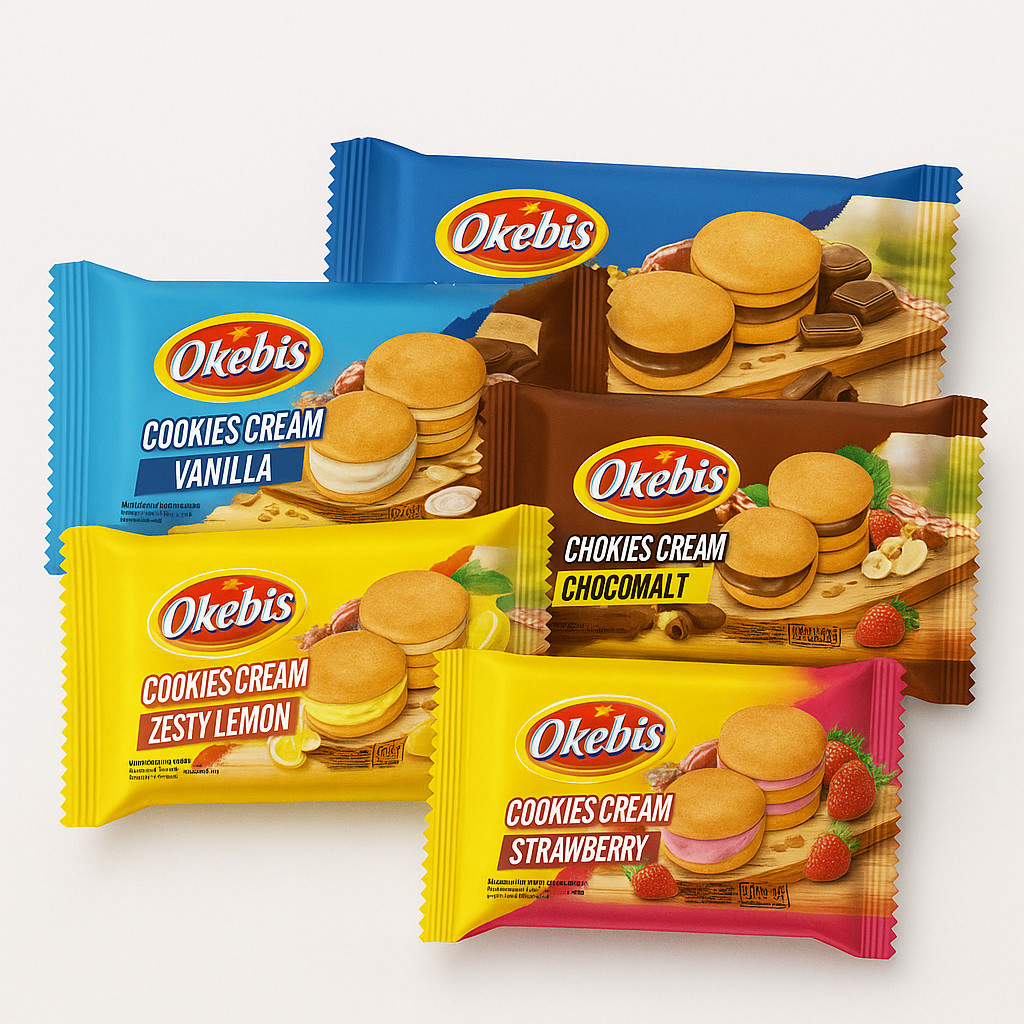OKEBIS COOKIES CREAM BISKUIT 170gr CHOCOMALT STRAWBERRY VANILLA CHOCOLATE BANANA ZESTY LEMON COKLAT 