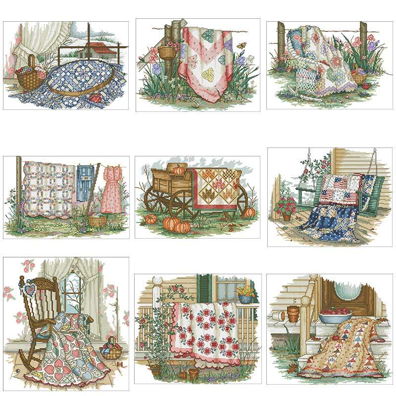 Four seasons drying quilt patterns Counted Cross Stitch 14CT DIY Chinese Cross Stitch Kits Embroider
