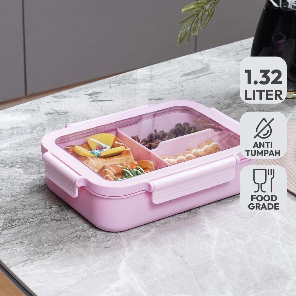 Informa Appetite 1.32 ltr Cara Kotak Makan 3 Sekat - Pink Lunch Box Food Grade Food Box Kotak Bekal 