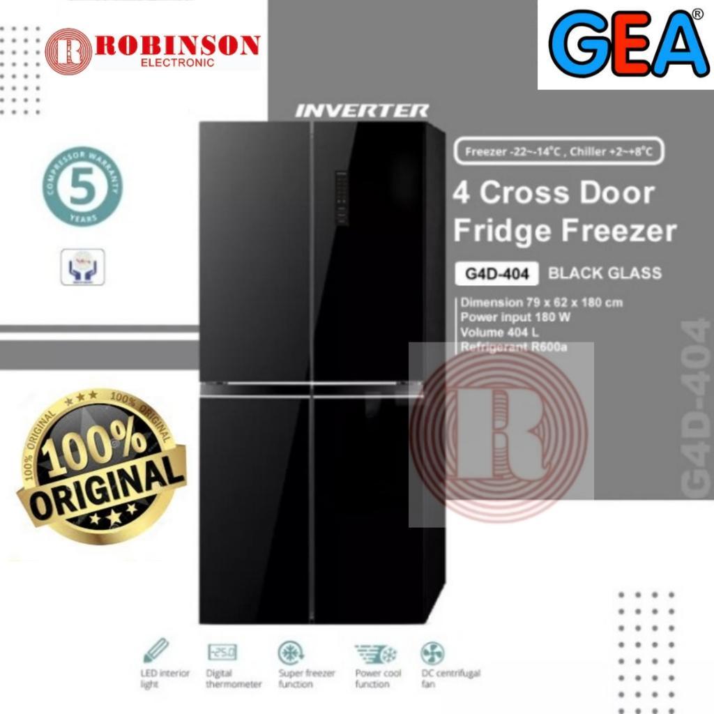 GEA KULKAS 4 PINTU GDG-404 BLACK GLASS (MEDAN)