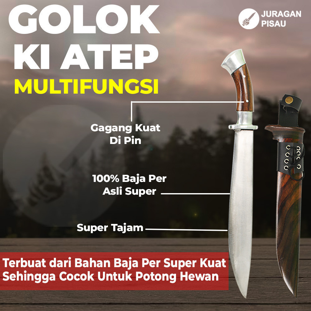 NEW COD RHVS117 Golok Sembelih Ki Atep Baja Per Asli Super Tajam Pisau Daging Panjang - Juragan Pisa