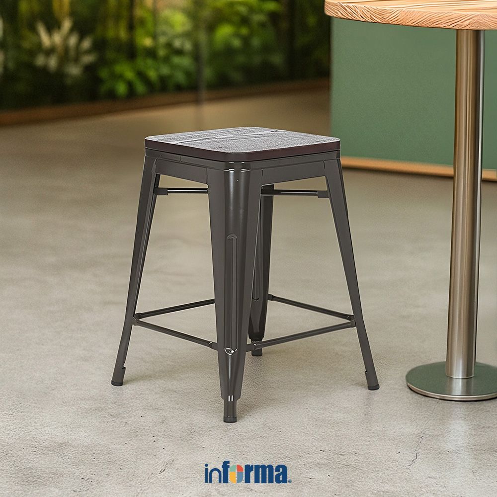Informa London Bangku Kayu - Cokelat Coffee Multipurpose Stool Bangku Makan Cafe Restoran Tempat Dud