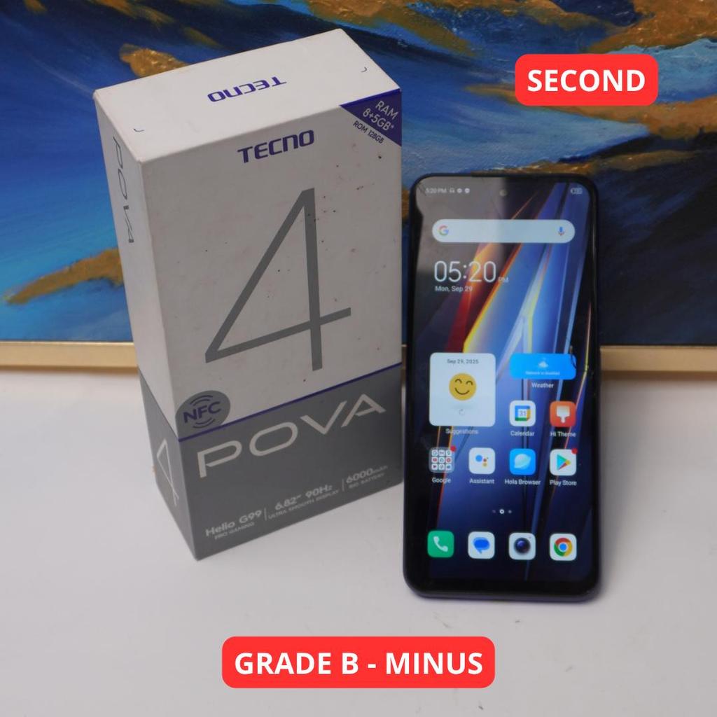 TECNO POVA 4 NFC 8/128 GB GRADE B - MINUS HP SECOND ORIGINAL SINAR MUTIARA CELL