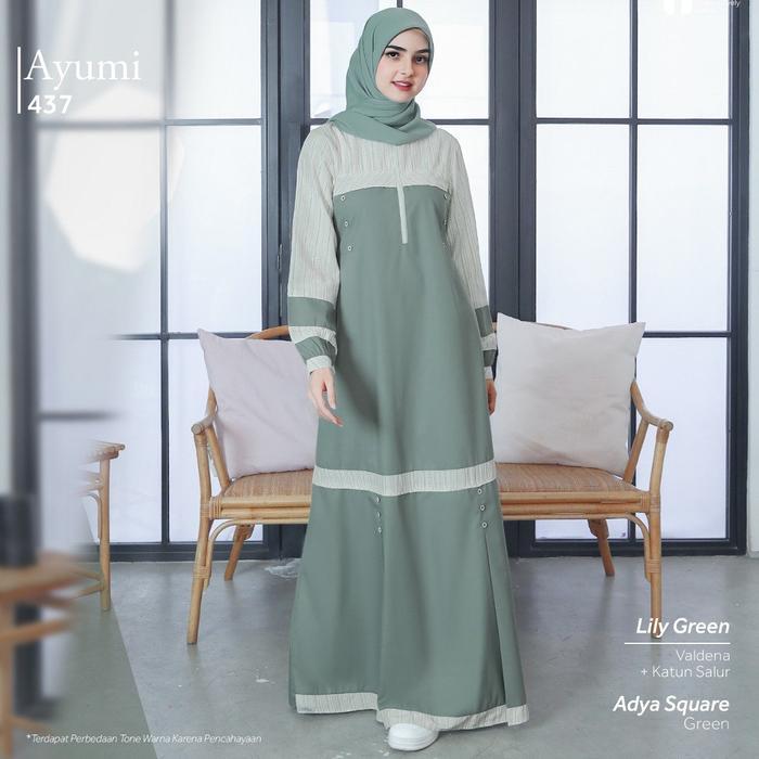 Baju Couple Keluarga Tearu + Ethica Sarimbit ELFA 303 LILY GREEN - Gamis Ibu, XS