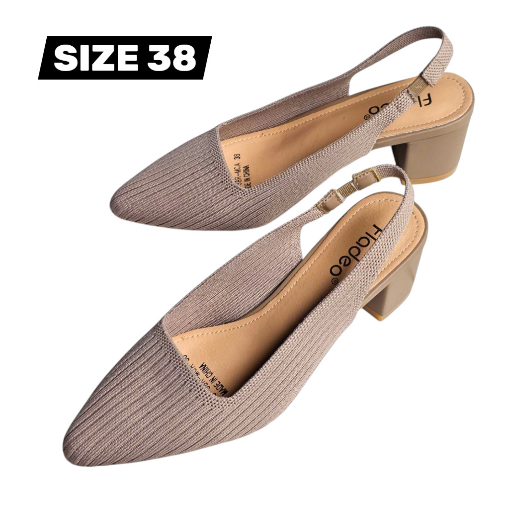 Fladeo Sepatu Hak Tinggi Tali Sling Back Wanita LDH549-3BR High Heels Cream Mocha Pesta Kantor