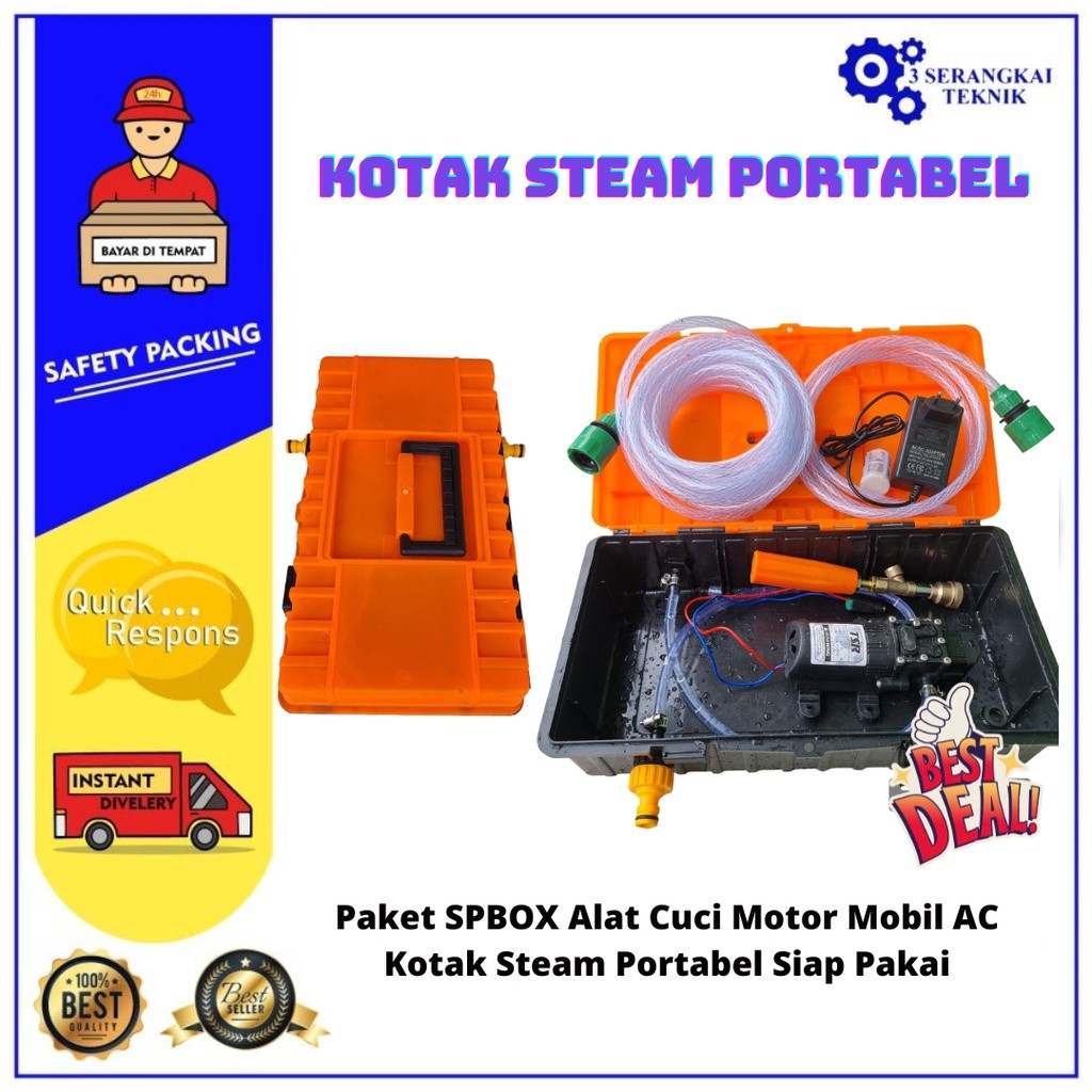 FIX - Paket SPBOX Alat Cuci Motor Mobil AC Kotak Steam Portabel PILIH POMPA
